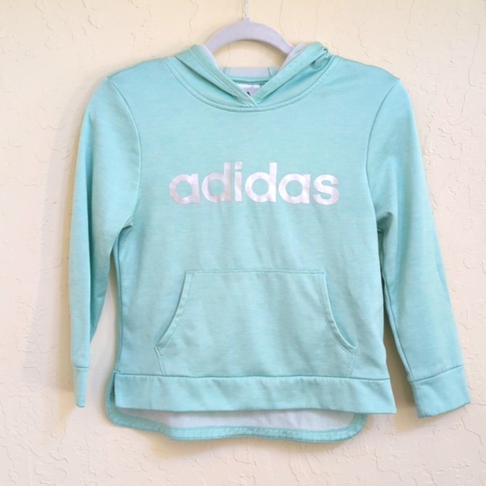 adidas Girls Mint Green Hi Lo Kangaroo Pocket Hoodie Size Large (14)